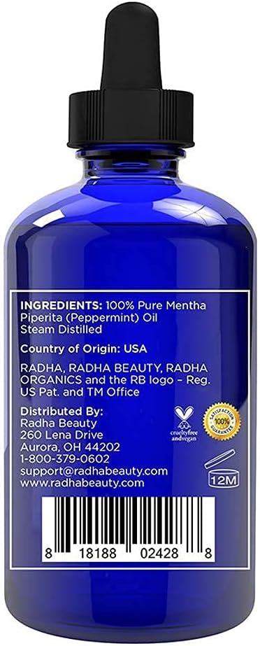 Radha Beauty Peppermint Essential Oil 4 oz - 100% Pure & Therapeutic Grade, Steam Distilled for Aromatherapy, Fresh Minty Scent, DIY Projects, Candles, Sprays and Fragrance-BrightBean Baby