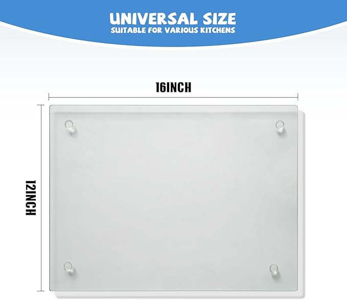 Tempered Glass Cutting Board for Kitchen, Clear Glass Board for Countertop, Heat Resistant, with Non-Slip Feet, 12x16" 1Pcs