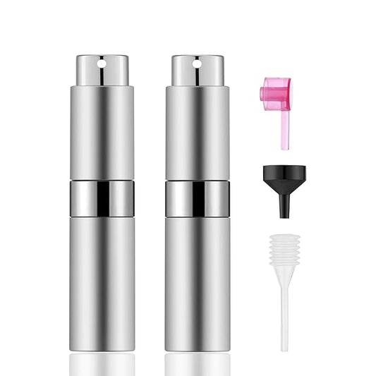 2 PCS/8ml Portable Mini Perfume Atomizer bottles, Empty Refillable Spray Bottle with 3 Types of Refill Tools, Pocket Travel Perfume Sample Bottles(Silver)-BrightBean Baby