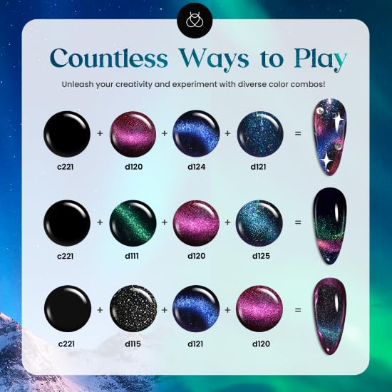 Beetles Cat Eye Gel Polish Set - 24Pcs 20 Colors Glitter Dark Color Changing Gel Nail Polish Kit with Base Gel Glossy Matte Top Coat Soak off UV DIY Nail Art Salon Ombre Black Nails Gift-BrightBean Baby