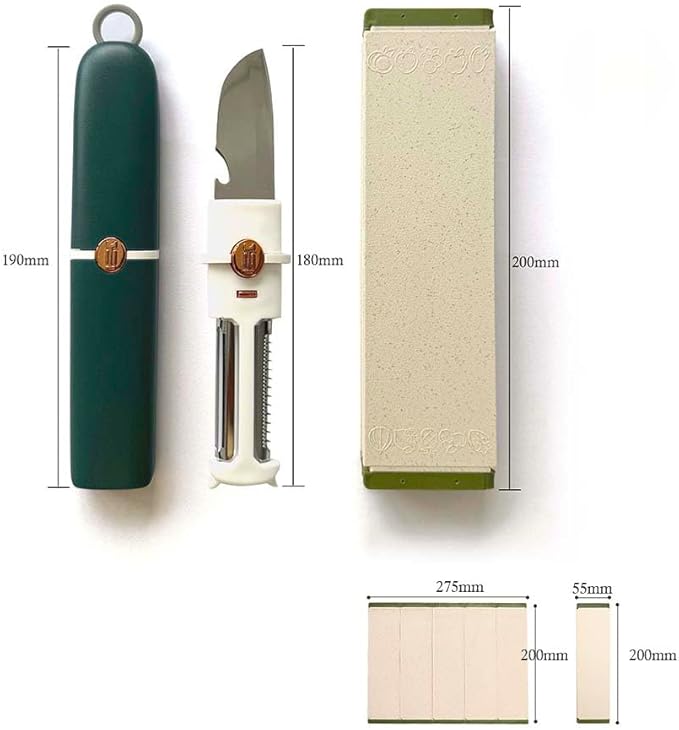 5-in-1 Small Cutting Board Set，Multifunctional Travel Stainless Steel Fruit Knife with cover，Outdoor Portable Peeling Fruit Potato Peeler for Travel, Camping, Kitchen (green)