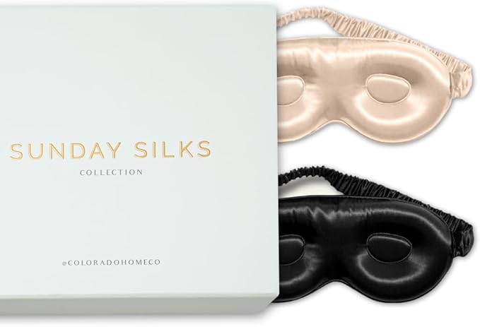 SUNDAYSILKS™ 3D Contoured Silk Sleep Mask | Padded Silk Eye Mask with Eye Cups for Lash Extensions | Blackout, Organic for Women & Men, Perfect for Travel, Slip-Free Deep Sleeping (2PK)-BrightBean Baby