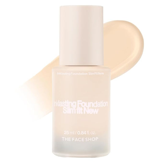 THE FACE SHOP Ink Lasting Liquid Foundation, Full Coverage, 72‑Hour Wear Semi‑Matte Finish, Makeup with Bakuchiol, N010 Ivory, 0.84 Fl. Oz.-BrightBean Baby