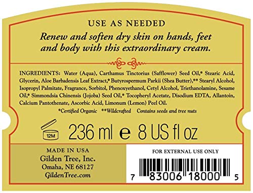 GILDEN TREE Nourishing Foot Cream with Organic Aloe Vera and Shea Butter, 8 ounce jar, Heals Dry Skin, Cracked Heels, Calluses and Softens Rough, Flaky Dead Skin-BrightBean Baby