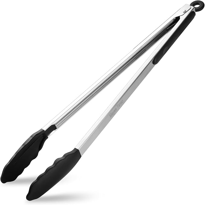 600℉ Heat Resistant Kitchen Tongs for Cooking with Silicone Tips,Maywe Tanso 17-Inch Stainless Steel Locking Cooking Tongs Food Tongs for BBQ,Cooking,Salad and Serving Food,Heavy Duty,Non-Stick,Black