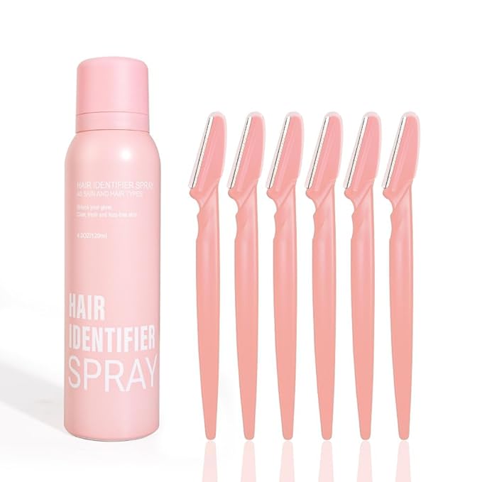 Hair Identifier Spray for Face Shaving - Gentle Facial Shaving Dermaplane Spray for Smooth, Glowing Skin, hair identifier spray for face dermaplaning Suitable for All Skin Types, Includes 6 Razors