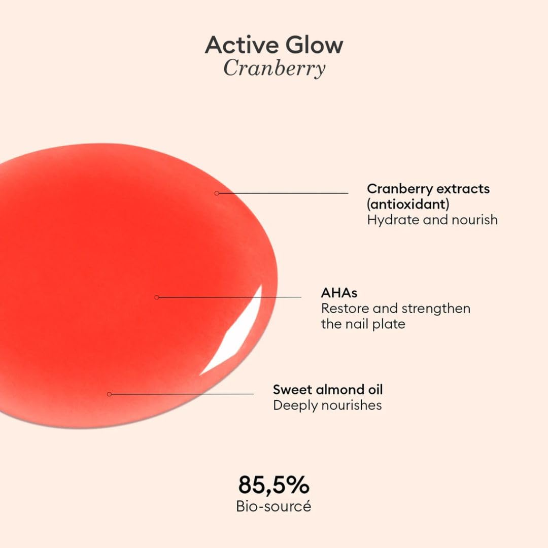 Manucurist Active Glow Cranberry All-in-One Perfecter Nail Polish & Care - No Lamp - Vegan & Made in France Ultra-Glowy Coral Mirror-Like Shine - Nail Concealer & Care - Plant-Based Ingredients-BrightBean Baby