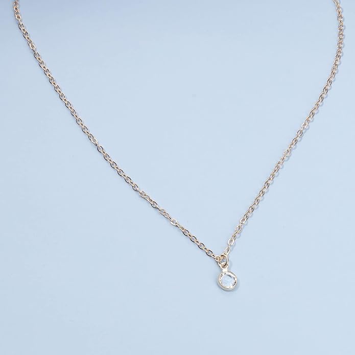 Boho Tiny Crystal Choker Gold Clear Quartz Pendant Necklace Minimal Dot CZ Choker Necklace Simple Everyday Necklace Wedding Necklace Jewelry for Women and Girls Gifts-BrightBean Baby