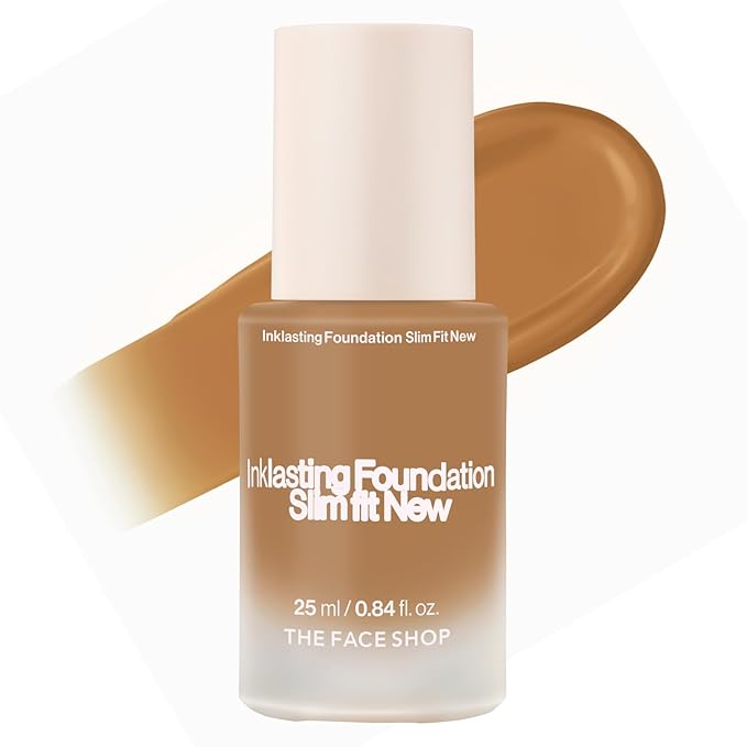 THE FACE SHOP Ink Lasting Liquid Foundation, Full Coverage, 72‑Hour Wear Semi‑Matte Finish, Makeup with Bakuchiol, W410 Walnut, 0.84 Fl. Oz.-BrightBean Baby