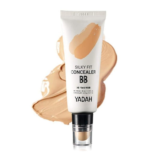 YADAH Silky Fit Concealer BB Cream (21 Light Beige, 1.18fl oz) - 2-in-1 Korean Makeup for Flawless Skin, Tinted Moisturizer for Blemish Cover. Long-Lasting, All-Day Wear.-BrightBean Baby