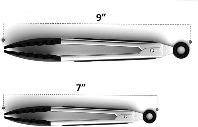 Black Stainless Steel Tongs Heat Resistant Kitchen Tongs Set - 7" & 9" Inch, BBQ Tongs with Silicone Tip, Strong Grip for Cooking, Salad Tossing, Air Fryer, & Grill Tongs- Pull Lock, Black - Set of 2