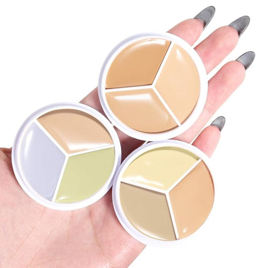 Kaely 3Pcs Tri Color Concealer Pot,Color Correcting Concealer for Dark Circles Spots,Cream Concealer Full Coverage,Foundation Contour Makeup Palettes,under Eye Brightener corrector de ojeras,01+02+03-BrightBean Baby