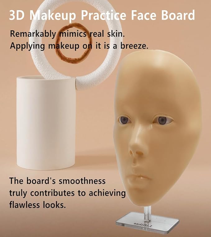 3D Makeup Practice Face, XIJIEMAO Mannequin Head For Makeup, Reusable Silicone Full Makeup Mannequin Head With Stand And Brush Set, Eye Shadow Makeup Face Board, Emerging Makeup Artist, Girl'S Gift-BrightBean Baby