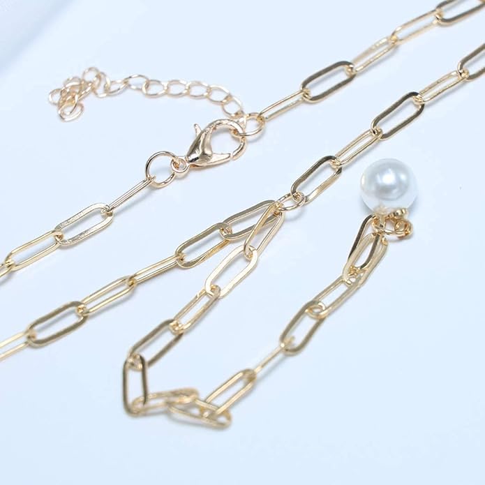 Boho Long Pearl Necklace Gold Lariat Y Necklace Choker Pearl Pendant Necklace Vintage Minimalist Necklace Chain Jewelry for Women and Girls-BrightBean Baby