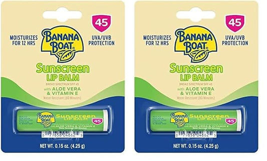 Banana Boat Sunscreen Lip Balm SPF 45 with Aloe Vera & Vitamin E, 0.15oz | Lip SPF, Aloe Vera Lip Balm with SPF, Vitamin E Lip Balm, Moisturizing Lip Balm, Lip Sunblock, Travel Sunscreen, 0.15oz-BrightBean Baby