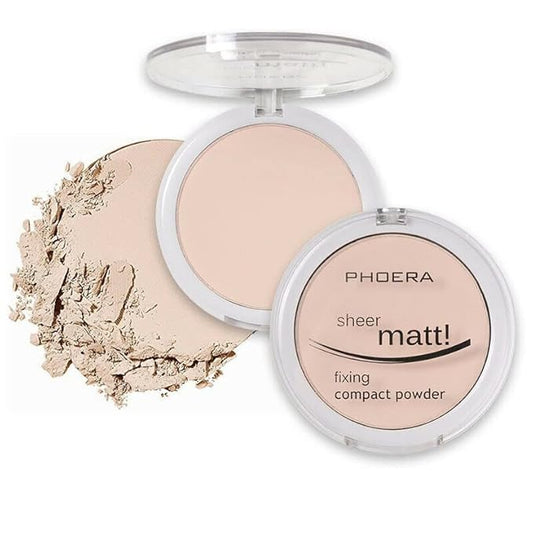 AQUAPURITY - PHOERA Sheer Matte Fixing Powder Makeup Base Fixer Setting Powder Foundation Fixing Compact Pressed Powder Long Lasting Make Up Fixer Skin Vitamin E Beauty Blender (201 Translucent)-BrightBean Baby