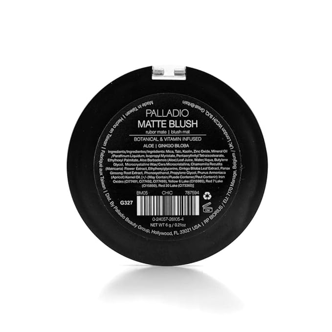 Palladio Matte Blush, Brushes onto Cheeks Smoothly, Soft Matte Look and Even Finish, Flawless Velvety Coverage, Effortless Blending Makeup, Flatters the Face, Convenient Compact, Chic-BrightBean Baby