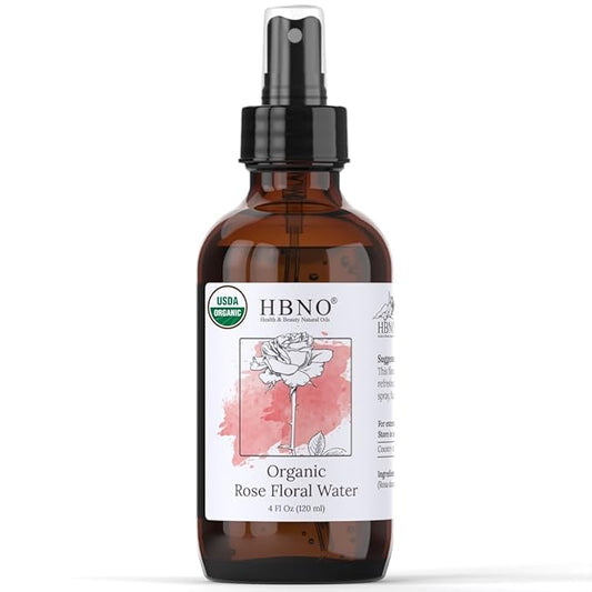 HBNO California Bottled Organic Rose Water for Face 4 fl oz (120ml) - USDA Certified Organic Rose Water Spray for Cleansing- Pure Rosewater for Hair - Rosewater Face Mist-BrightBean Baby