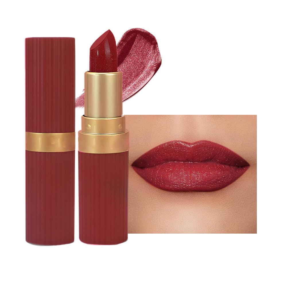 Plum Metallic Lipstick for Women,Lightweight Shimmer Frosted Lipstick,Glitter Lip Gloss Stain Long Lasting Waterproof Smudge Proof 24 Hour Full Coverage Lip Makeup,Vegan-BrightBean Baby