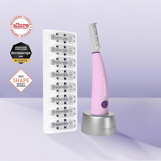 Michael Todd Beauty Sonicsmooth Dermaplane Razor for Women Face + Eyebrow trimmer Dermaplaning System - Peach Fuzz Remover - 8 Weeks of Dermaplaning Blades-BrightBean Baby