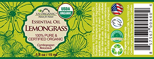 US Organic 100% Pure Lemongrass Essential Oil, USDA Certified Organic, Extracted by Steam Distillation Method, for Hair, Nail Polish Remover, Bees Attraction, and More. 15 ml, Value 2 Pack-BrightBean Baby