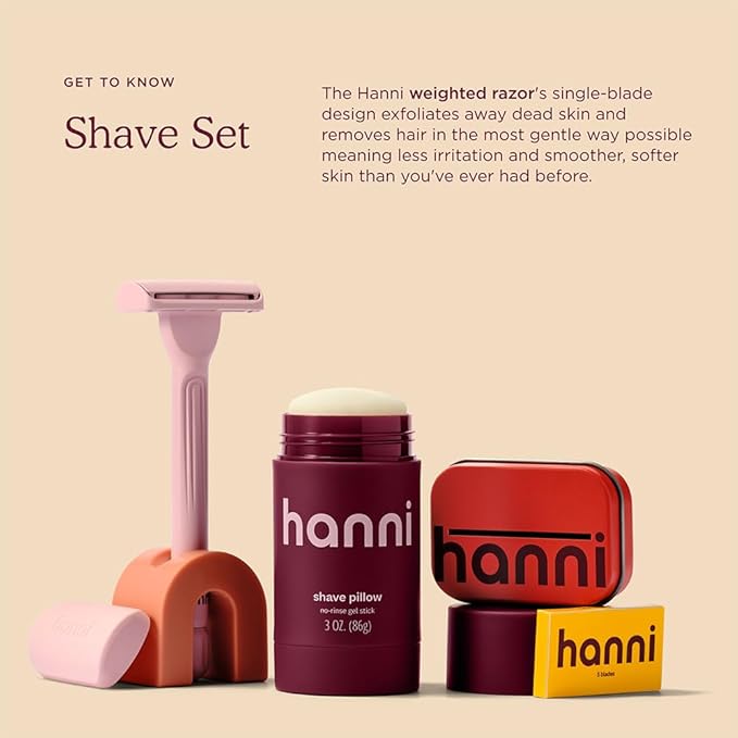 HANNI Shave Starter Set, Saftey Razor with Blades and Shaving Gel, Unisex Grooming Kit for Smooth, Soft Skin, Hair Removal Gift Set for All Skin Types, Blush-BrightBean Baby