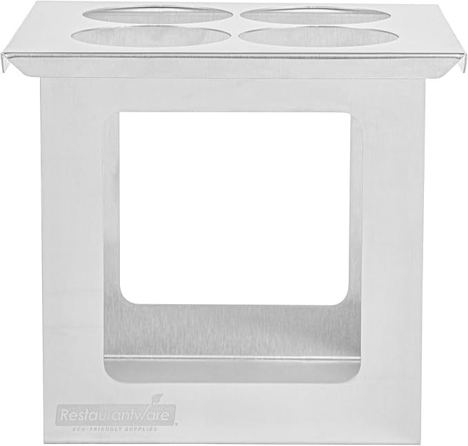 Restaurantware Squeeze Bottle Holder Pack of 1 Stainless Steel 4 Hole Bottle Holder, 2.5" Diameter Fits 1/6 Size Opening, Dishwasher Friendly Integrated Lip Design Holder for Condiment Bottles