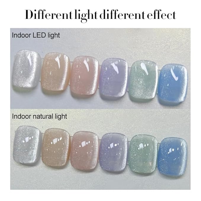 Born Pretty Cat Magnetic Eye Gel Nail Polish, Pastel Milky Jelly Cat Magnetic Gel Pastel Blue Green Purple Pink Nude Silver Nail Art Gel Manicure Salon DIY Gifts 7ML 6PCS-BrightBean Baby
