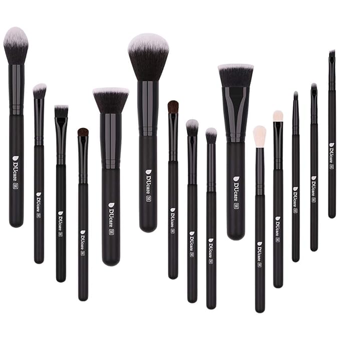 DUcare Makeup Brushes 15Pcs Premium Synthetic Kabuki Makeup Brush Set, Professional Foundation Concealers Powder Blush Blending Face Eye Shadows Black Brush Sets-BrightBean Baby