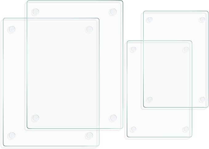 Tempered Glass Cutting Board for Kitchen, Clear Glass Board for Countertop, with Non-Slip Feet, Heat Resistant, Large Size 12x16" 2Pcs, Small Size 12x8" 2Pcs