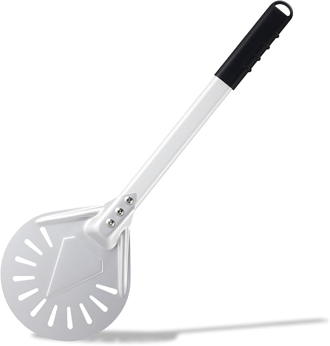 Pizza Turning Peel 8 Inch Round Anodized Aluminum Perforated Pizza Peel Turner With Metal Handle Pizza Paddle Spinner For Outdoor Pizza Oven Accessories