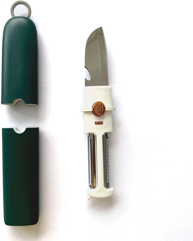 5-in-1 Small Cutting Board Set，Multifunctional Travel Stainless Steel Fruit Knife with cover，Outdoor Portable Peeling Fruit Potato Peeler for Travel, Camping, Kitchen (grey)