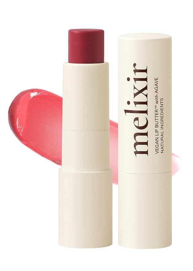Melixir Vegan Lip Butter #05 Dewy Rose(+11 more colors), Deep Nourishing Tinted Lip Balm for Dry Lips, Bee-Free, Petrolatum-Free, Plant-Based, Hydrating for Cracked and Chapped Lips, Travel Essentials-BrightBean Baby