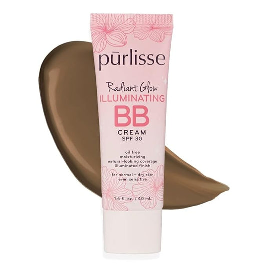 pūrlisse Radiant Glow Illuminating BB Cream with SPF 30 - Glow BB Cream Enriched with Goji & Hawthorn Berry for Dewy Skin - Helps to Improve Skin Texture & Radiance - Deep (1.4 oz)-BrightBean Baby
