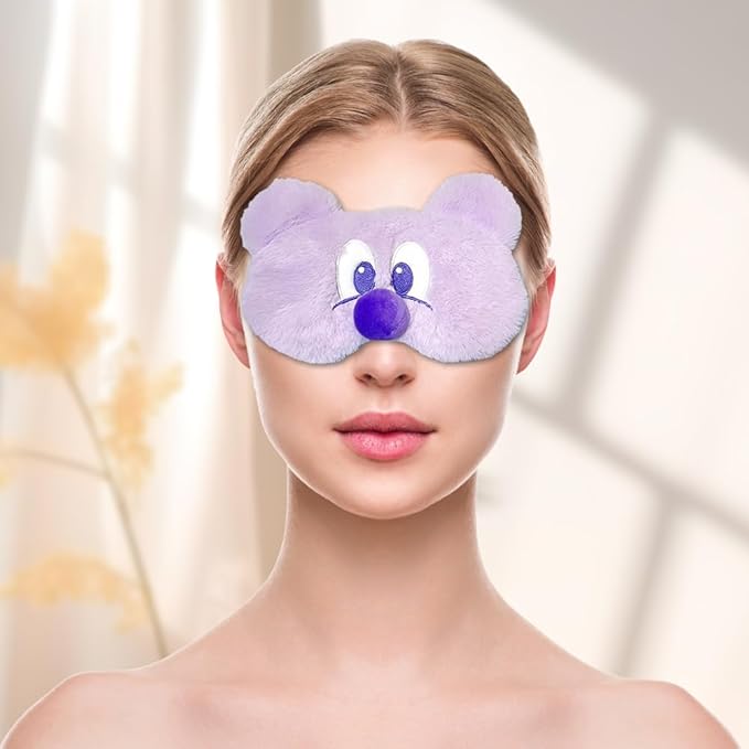 PERFECTSIGHT Mouse Sleep Eye Masks, Cute Plush Sleep Eye Cover Lightweight Adjustable Eyeshade Faux Fur Mask Cover for Women Men Kids Sleep Travel Nap, Big Eye Girl, Purple Nose-BrightBean Baby