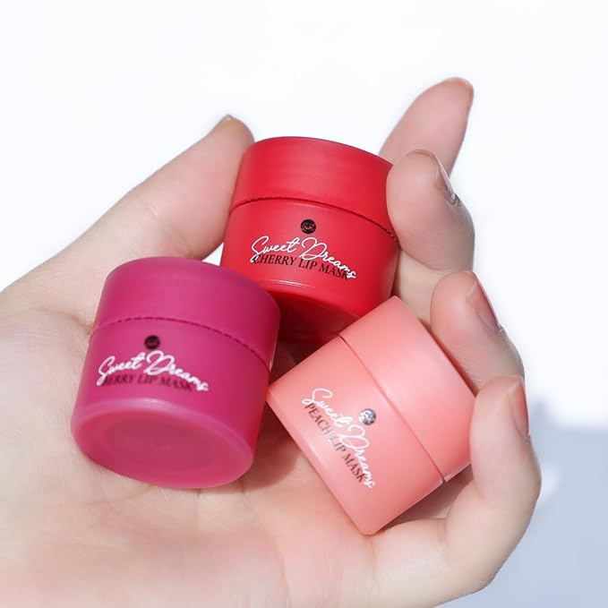 Sweet Dreams Mini Lip Mask 5g(3 Set)- Nourishing, Plumping and Hydrating Lip Balm | Vegan Lip Sleeping Mask | Korean beauty | Hyaluronic Acids + Vitamin C + Shea Butter + Antioxidants-CherryBerryPeach-BrightBean Baby