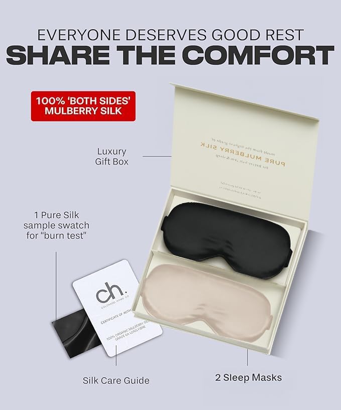 SUNDAYSILKS™ 3D Contoured Silk Sleep Mask | Padded Silk Eye Mask with Eye Cups for Lash Extensions | Blackout, Organic for Women & Men, Perfect for Travel, Slip-Free Deep Sleeping (2PK)-BrightBean Baby