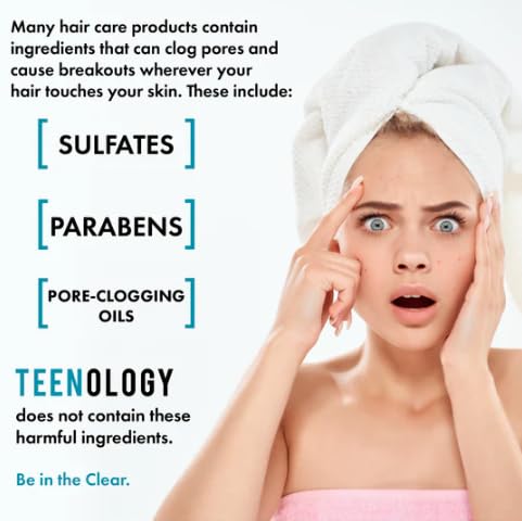 Teenology Shampoo for Teens - Avoid Forehead and Body Acne - No Sulfates or Parabens, Noncomedogenic, Natural Botanical Extracts, 16 oz. (Fresh Papaya)-BrightBean Baby