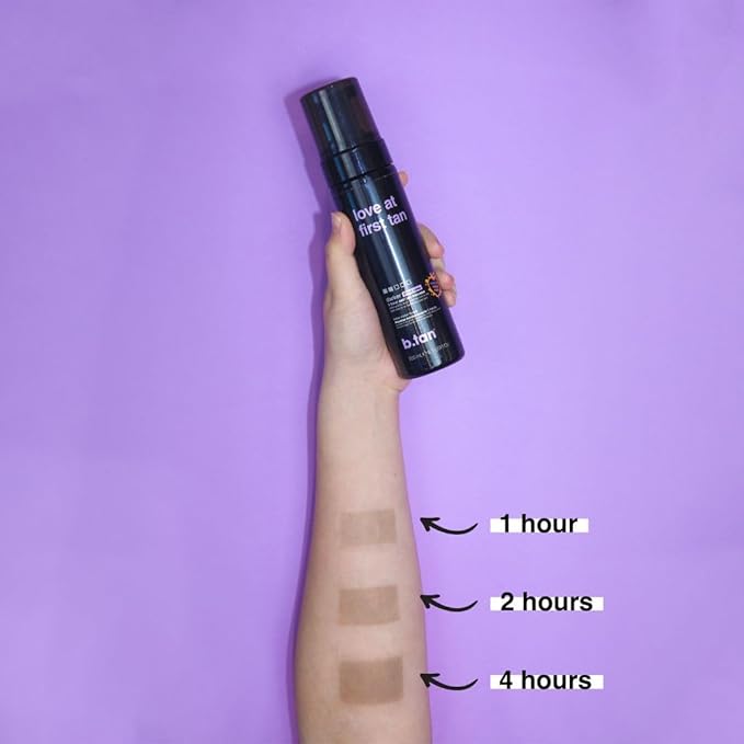 b.tan Violet Base Self Tanner Mousse | Love At First Tan - Best, 1 Hour Express Sunless Tanning Foam, Cancels Orange Tones, Dark Bronzing Glow, No Fake Tan Smell, Face & Body, 6.7 Fl Oz-BrightBean Baby