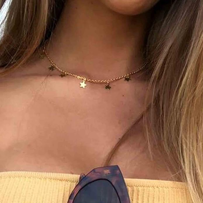 Boho Star Choker Necklace Gold Star Dangle Necklace Chain Short Minimalist Necklace Gold Collarbone Necklace Jewelry for Women Gifts-BrightBean Baby