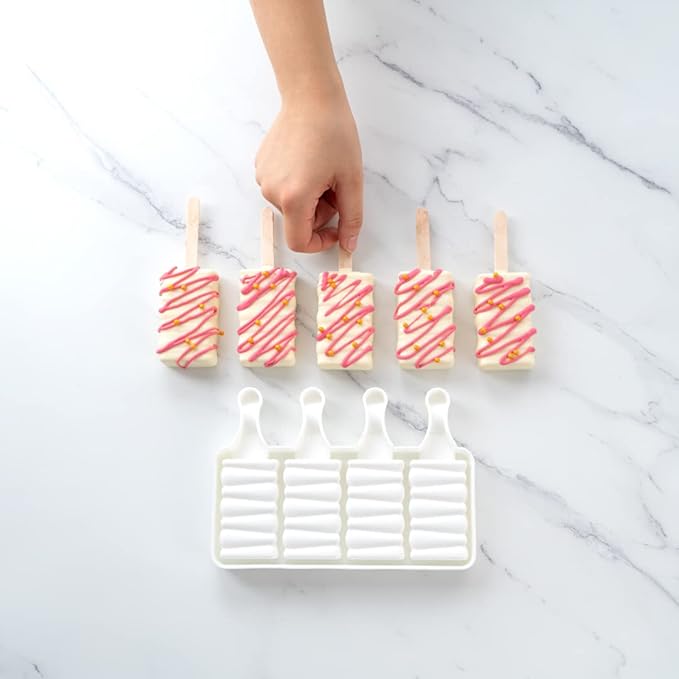 Pastry Tek 4 Cavities Popsicle Molds, 10 Rectangle Cakesicle Molds - Flexible, Freezable, White Silicone Cake Popsicle Molds, Easy Release, For Baking - Restaurantware