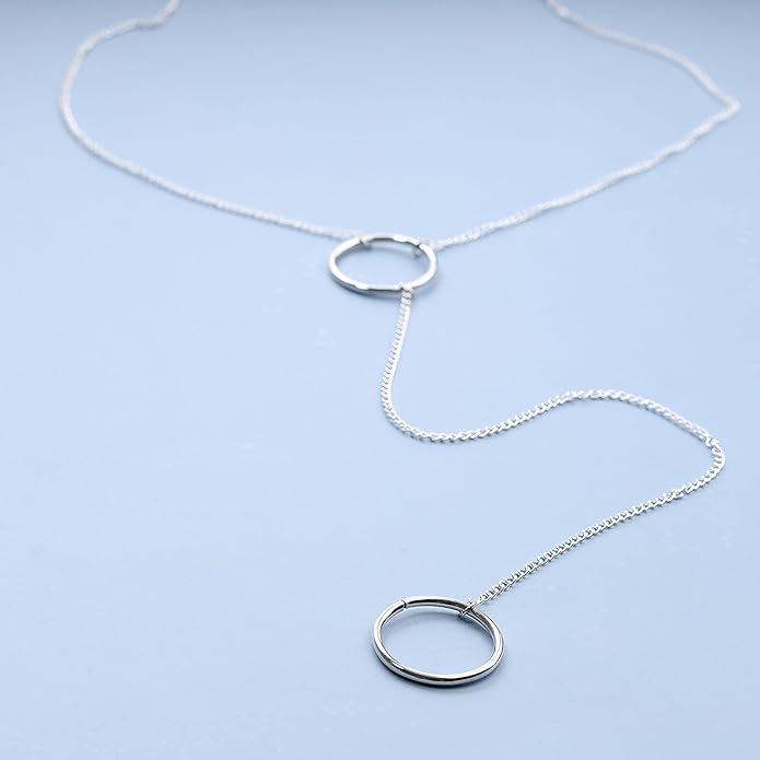 Boho Long Circle Pendant Necklace Silver Y Lariat Necklace Minimalist Y Drop Chain Necklace Jewelry for Women-BrightBean Baby