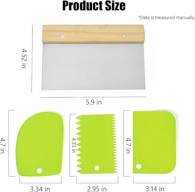 4 PCS Bench Scraper, Scraper Food Tool,Dough Scraper and Pastry Cutter With Scale,Food Chopper Baking Supplies Kitchen Gadgets (Green)