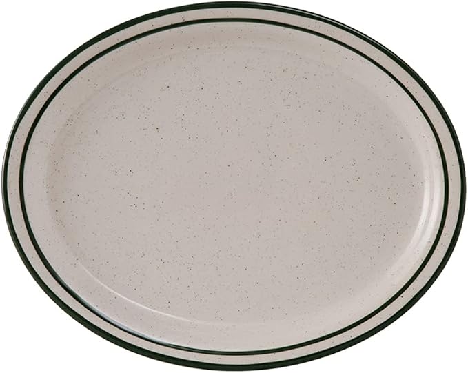 Tuxton China TES-013 Platter, 11-1/2" x 9-1/8", Oval, Narrow Rim, Microwave and Dishwasher Safe, Oven Proof, Fully Vitrified, Ceramic, Emerald, Pack of 12