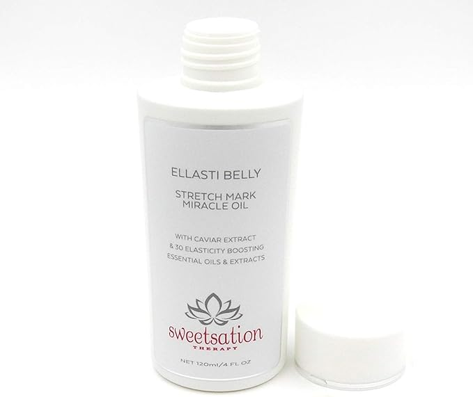 Sweetsation Therapy- Organic EllastiBelly Stretch Mark Miracle Oil, 4oz. Stretch Marks Prevention in Pregnancy With Omega 3,6,9, Vitamins,Amino Acids, 30+ Extracts to Boost Elasticity-BrightBean Baby