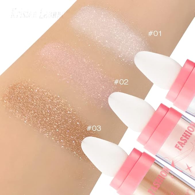 AKARY Shimmer Highlighter Powder, Fairy Polvo De Hadas Highlighter Powder & Blush Stick, Instant Glow Luminizer Duo, Glitter Body Face Hair High Gloss Stick, Sparkle Smudge-Proof Highlighter Stick Party Makeup (C-#03)-BrightBean Baby