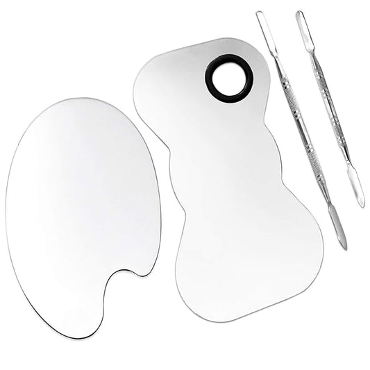 2 Pack Professional Makeup Palette, 2 Types Pro Lady Stainless Steel Cosmetic Artist Spatula with Spatula Tool for Mixing Foundation-BrightBean Baby