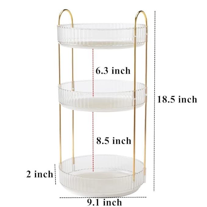 Vanity Organizer - 360 Rotating Countertop, High-Capacity Skincare & Cosmetics Organizer (3 Tiers, Clear)-BrightBean Baby