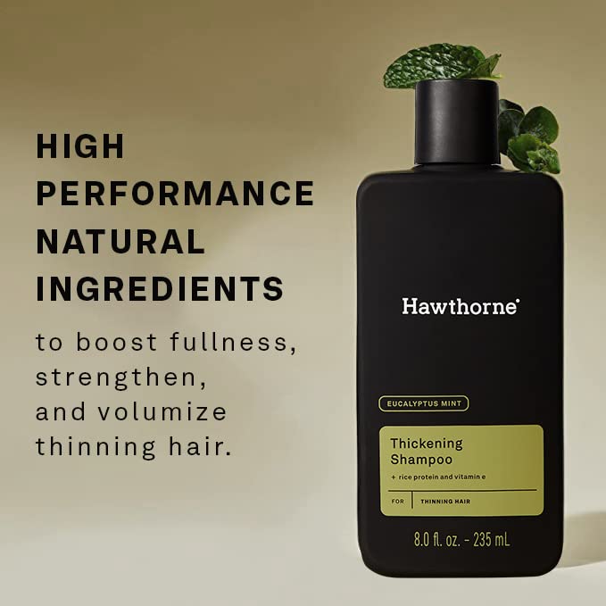 Hawthorne Men's Thickening Shampoo for Thinning Hair. Fight Hair Loss with Rice Protein & Vitamin E. Strengthens Hair Follicles to Reduce Breakage. Mint and Eucalyptus Scent. 8 fl. oz. 2-Pack.-BrightBean Baby