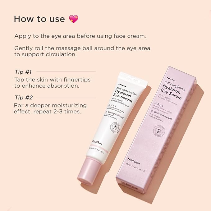 Hanskin Real Complexion Hyaluron Eye Serum, 360° Eye Massage Applicator, De-Puff Moisturize Hydrate [25ml]-BrightBean Baby